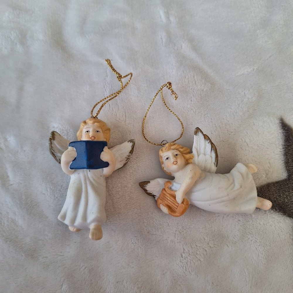 Lot of 2 Vintage Russ Berrie Porcelain Angel Christmas Tree Ornaments No. 5567